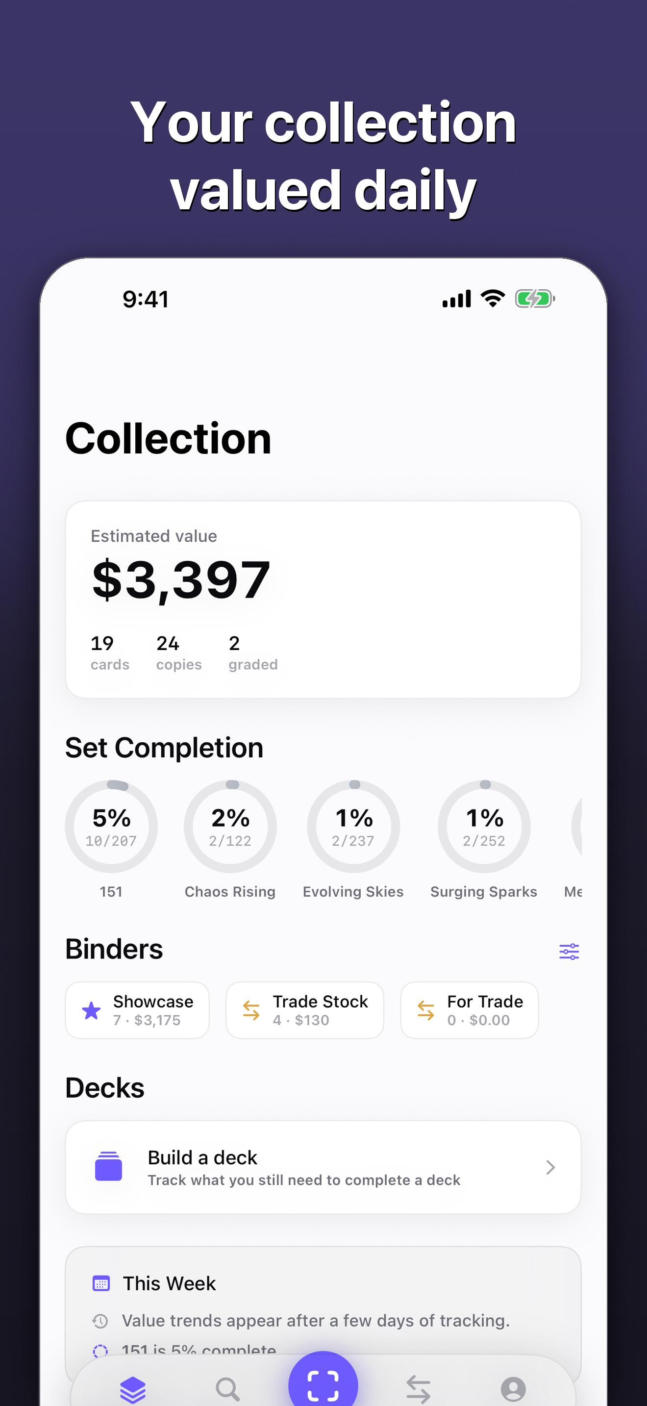 Your whole collection's value, at a glance