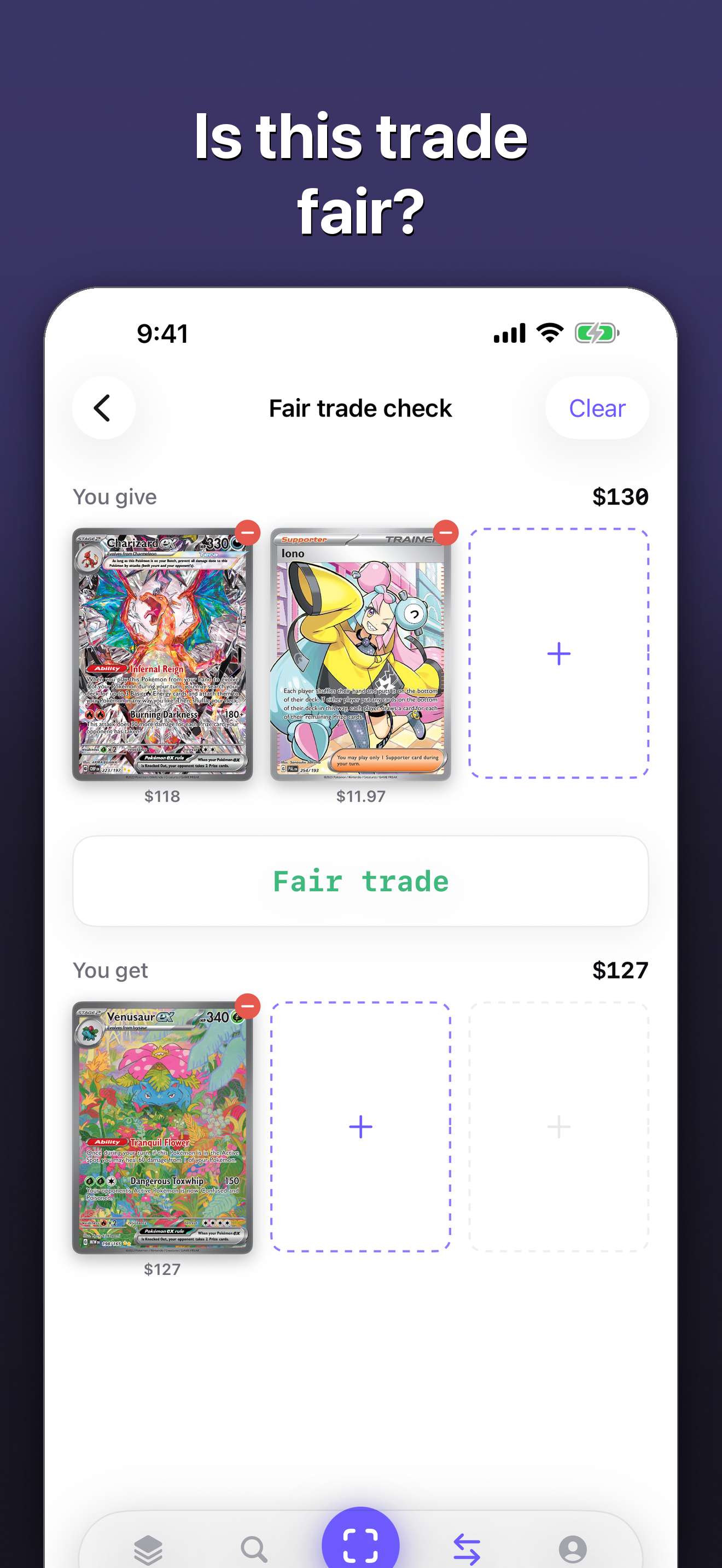 Build a fair trade, and the balance bar shows who it favors