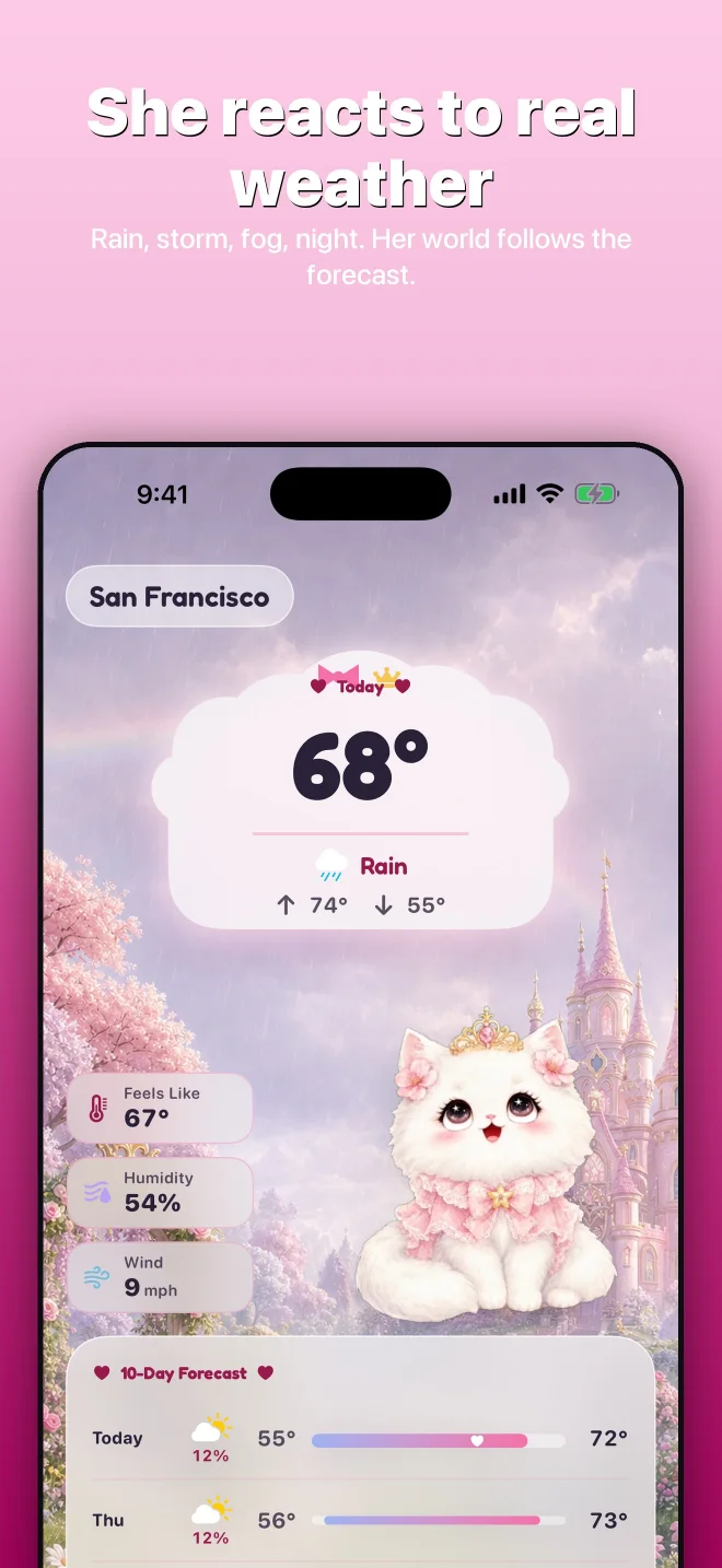 Miso reacting to the live forecast on iPhone