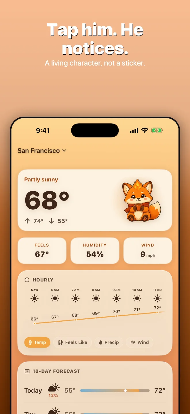 Miso reacting when tapped in the weather app